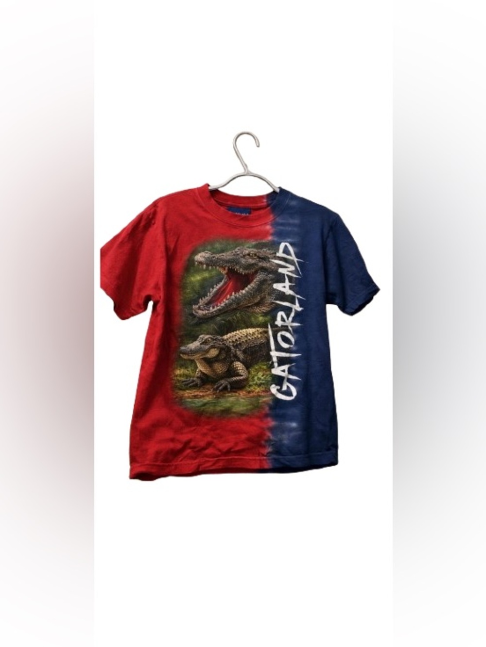 Kid‑U‑Not Tie‑Dye Tee – Size M – Bold Red & Blue Split